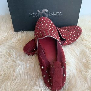 Yosi Samra flats in burgundy with pewter spikes